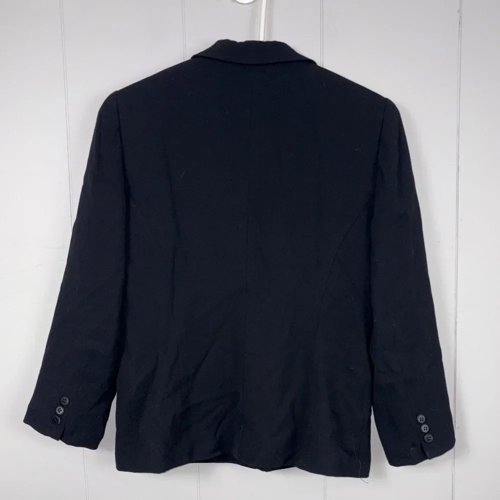 Oscar De La Renta Vintage Black Button Blazer Jacket 4R Wool Blend Classic Work